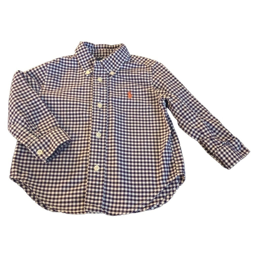 Ralph Lauren Infant/Toddler Button Down Oxford Shirt Purple Check 18MO Easter